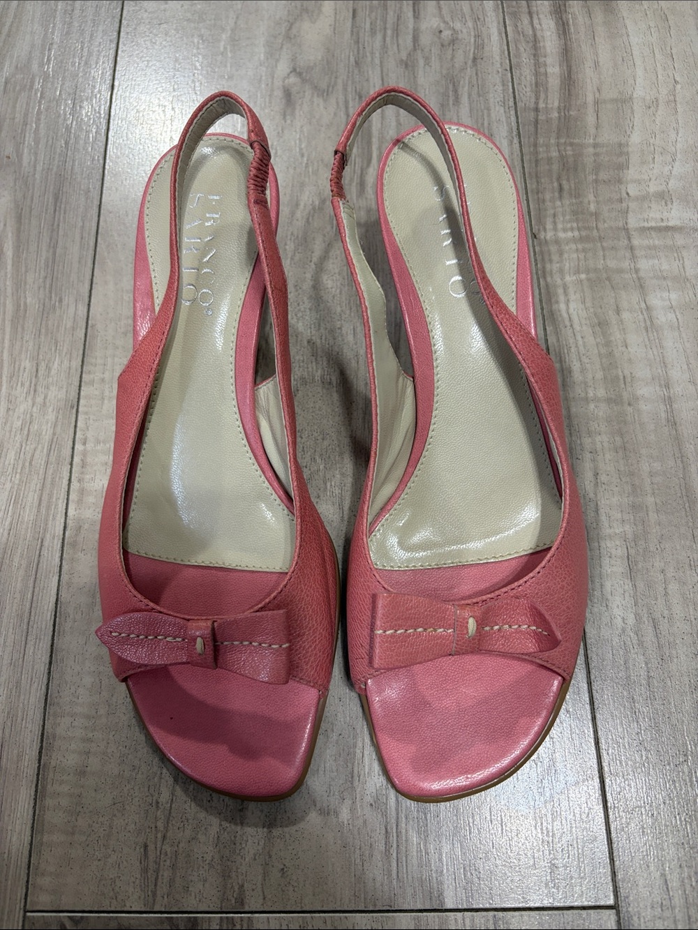 Life Stride Pink Slingback Peep-Toe Heels with Bow Accent